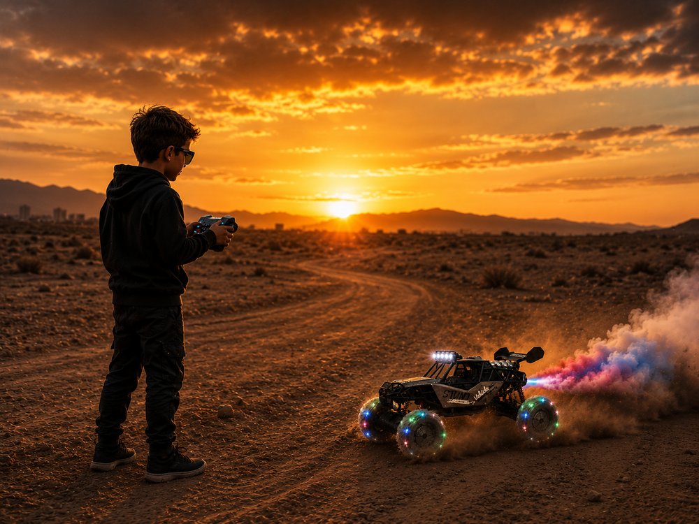 MAX DRIVE RC Monstertruck 1/8 XXL met 360&deg; Drift, Rookfunctie, LED - 2.4GHZ - Omni Wielen