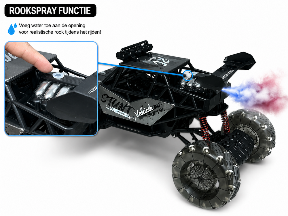 MAX DRIVE RC Monstertruck 1/8 XXL met 360&deg; Drift, Rookfunctie, LED - 2.4GHZ - Omni Wielen