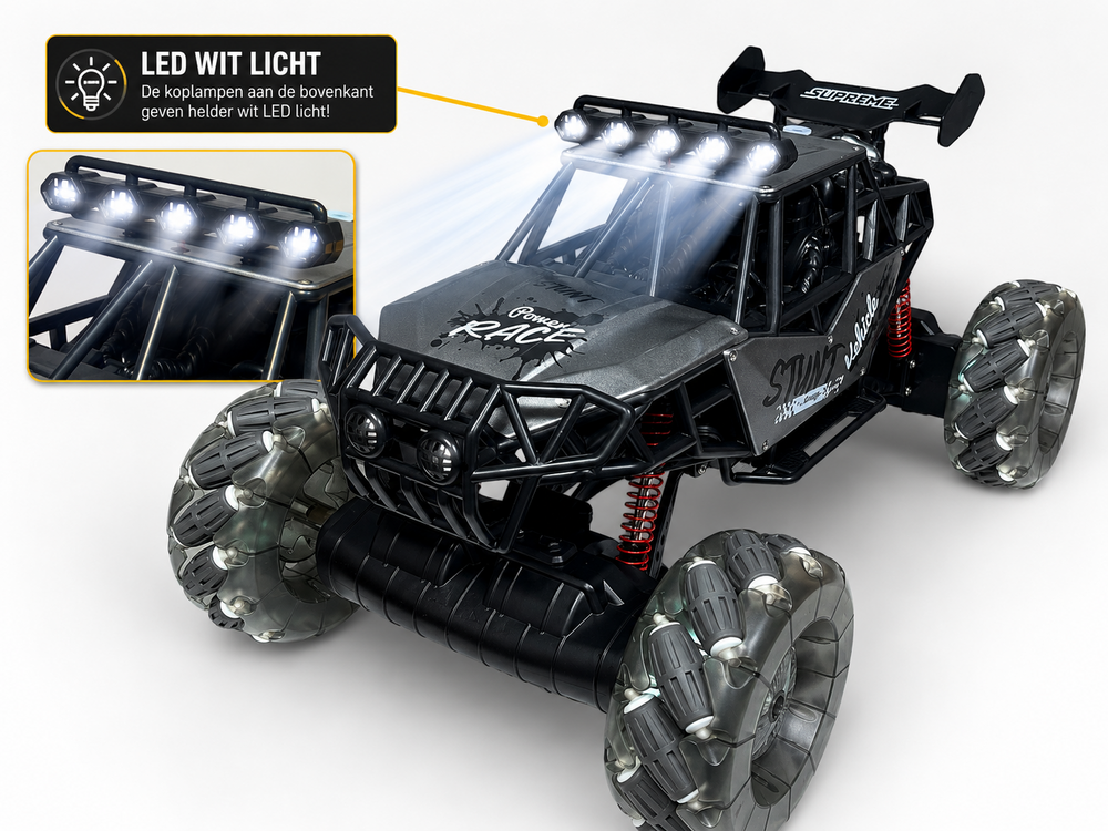 MAX DRIVE RC Monstertruck 1/8 XXL met 360&deg; Drift, Rookfunctie, LED - 2.4GHZ - Omni Wielen