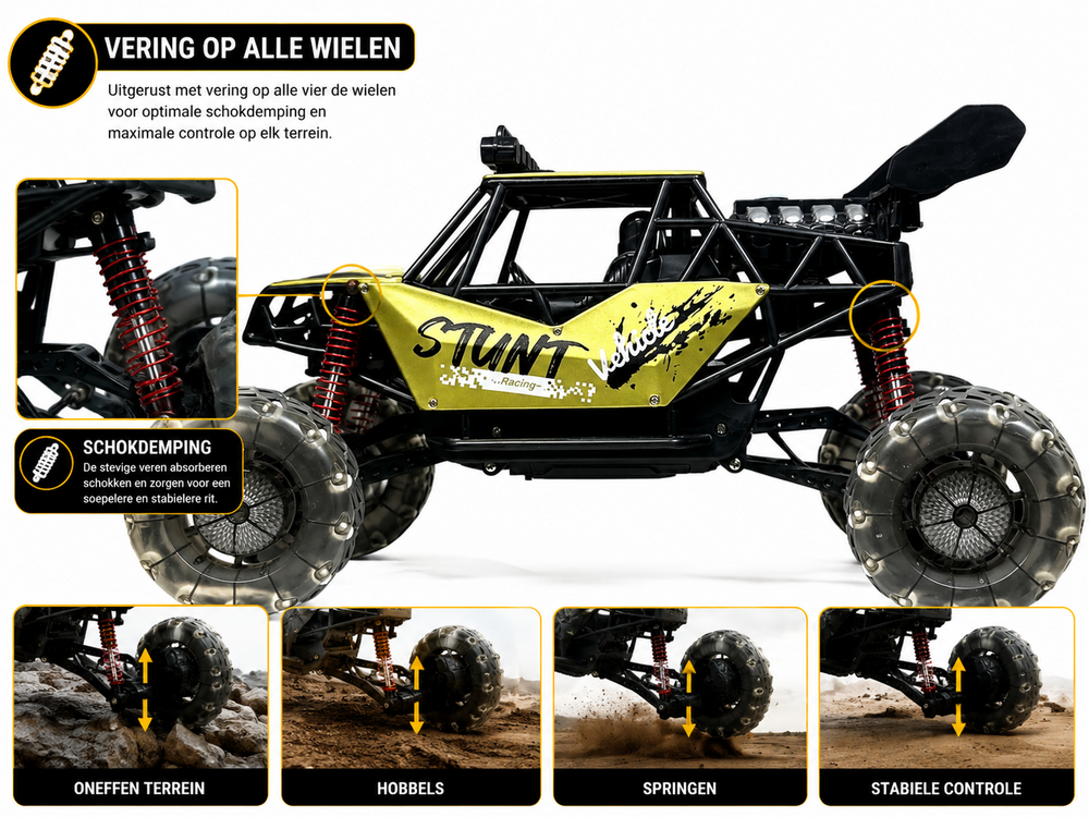 MAX DRIVE RC Monstertruck 1:8 XXL met 360&deg; Drift, Rookfunctie, LED - 2.4GHZ - Omni Wielen
