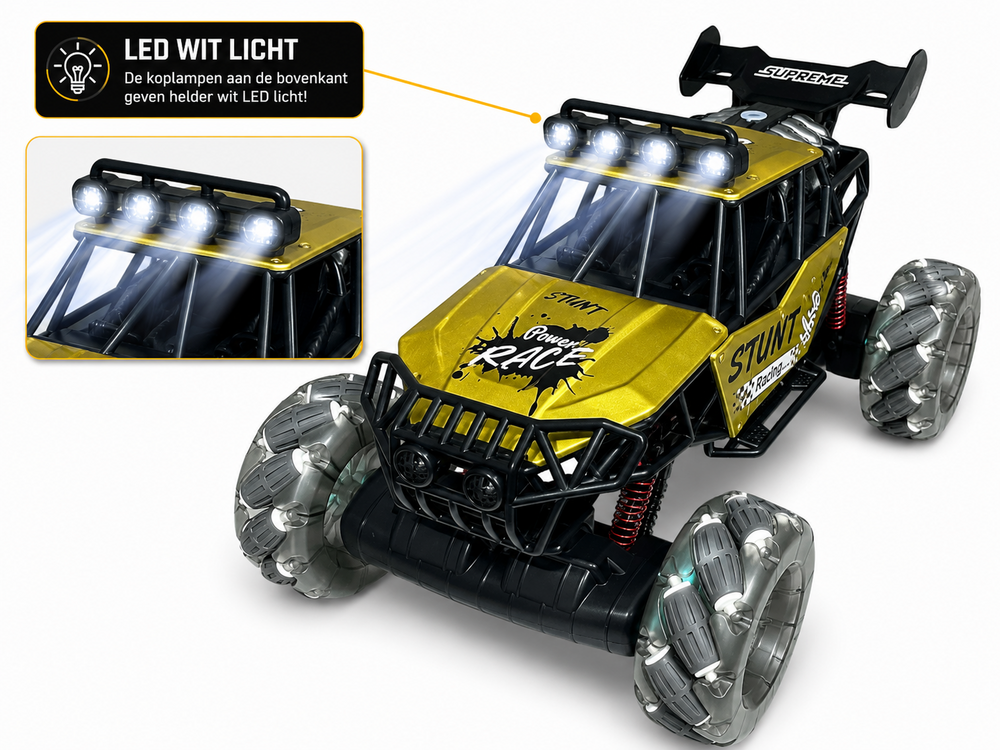 MAX DRIVE RC Monstertruck 1:8 XXL met 360&deg; Drift, Rookfunctie, LED - 2.4GHZ - Omni Wielen