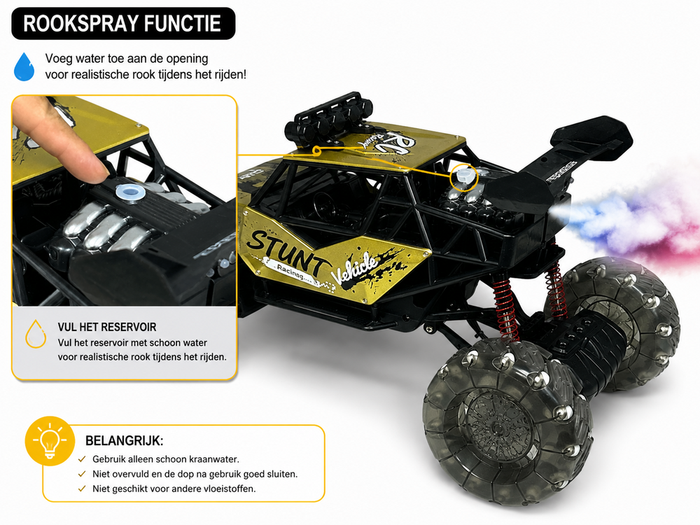MAX DRIVE RC Monstertruck 1:8 XXL met 360&deg; Drift, Rookfunctie, LED - 2.4GHZ - Omni Wielen