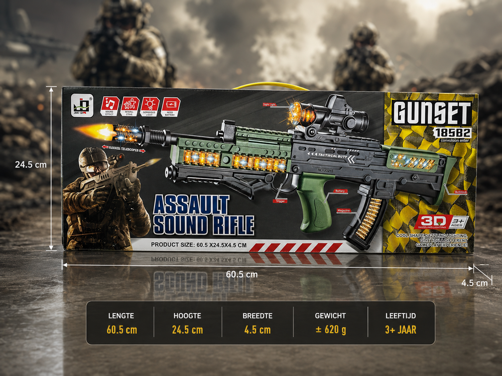 Assault Sound Rifle - met 3D licht en geluid - tril effect - bewegende kogelriem - 60CM