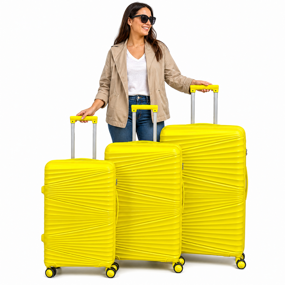 Koffers - Luxe Set van 3 stuks - ultra licht gewicht koffer - Geel - 55/65/75 cm