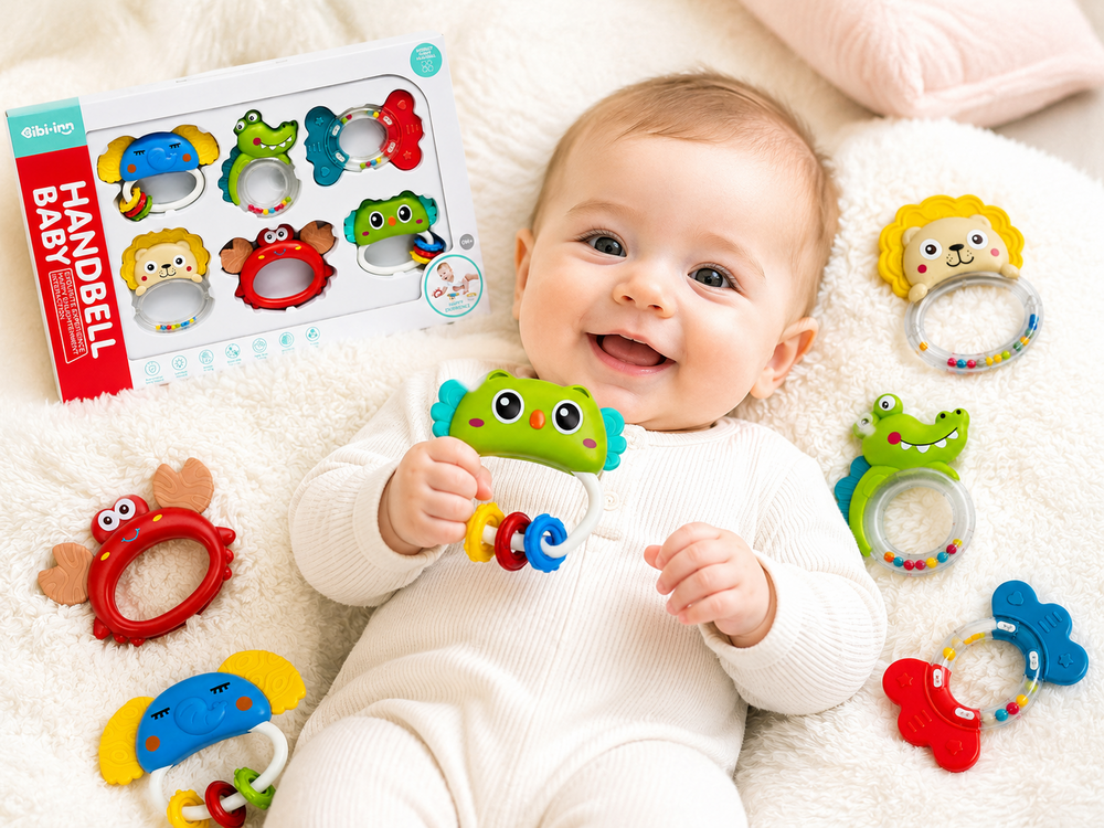 IBI-IRN - Baby Handbel rammelaar bijtring set van 6 stuks