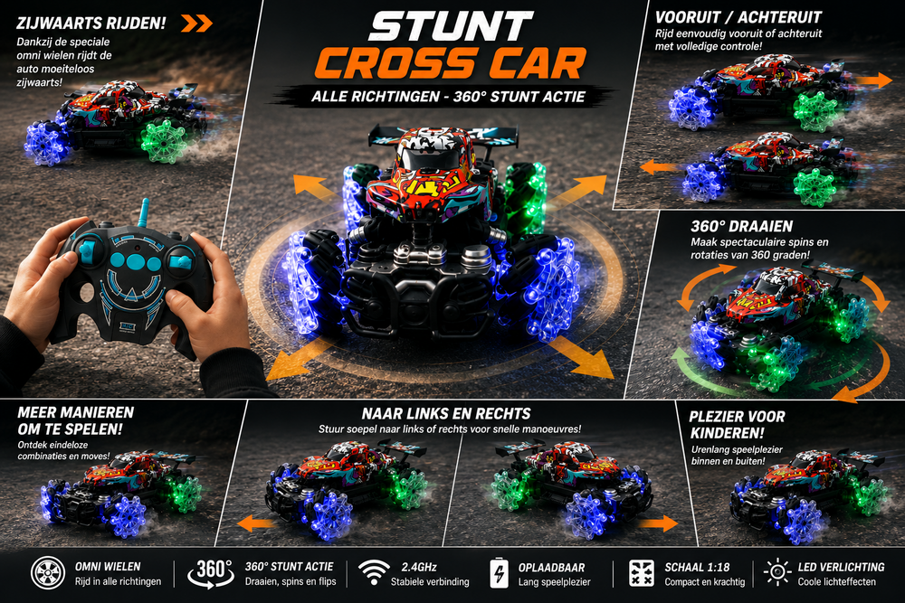 RC Auto - STUNT CROSS CAR - Rc monster car - 2.4GHz 1:18