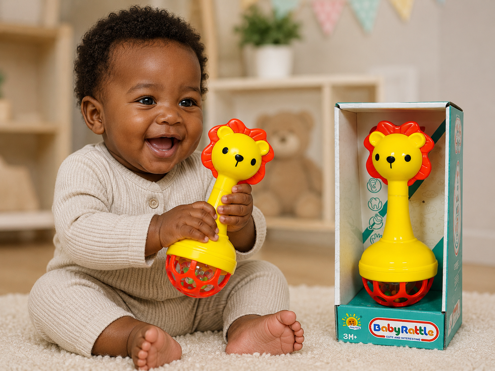 Baby Leeuw Rammelaar Siliconen &ndash; Zachte Baby Rammelaar met Kralen | Vanaf 3 Maanden