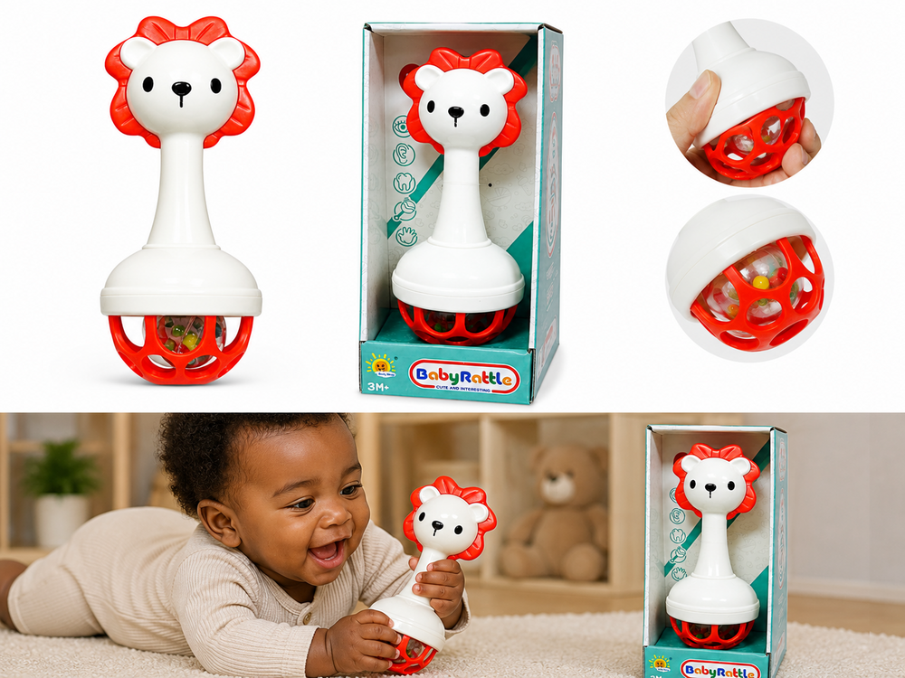 Silicone Baby Lion Rattle &ndash; Soft Rattle with Beads 