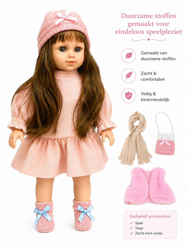 Luxe Babypop 40cm met Geluid, Zachte Stoffen, Vinyl Lichaamsdelen &amp; Accessoires 