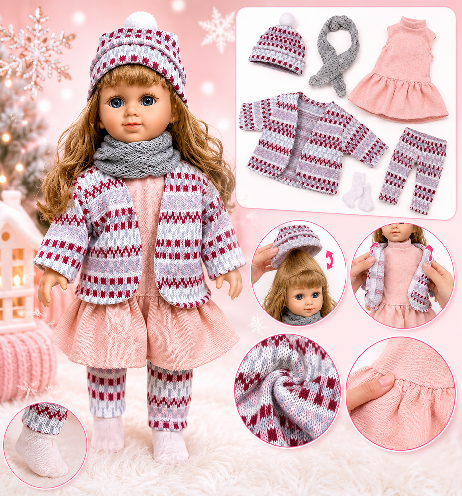 Cufan Knuffelpop 40 cm - Zacht Lijfje &amp; Winterkleding &ndash; Vinyl Pop met Acryl Ogen