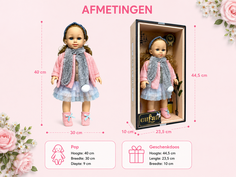 Cufan Knuffelpop  - zacht lijfje en Vinyl - Twinkle Twinkle Little Star muziekje - babypop 40CM