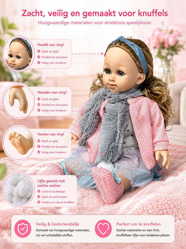Cufan Knuffelpop  - zacht lijfje en Vinyl - Twinkle Twinkle Little Star muziekje - babypop 40CM
