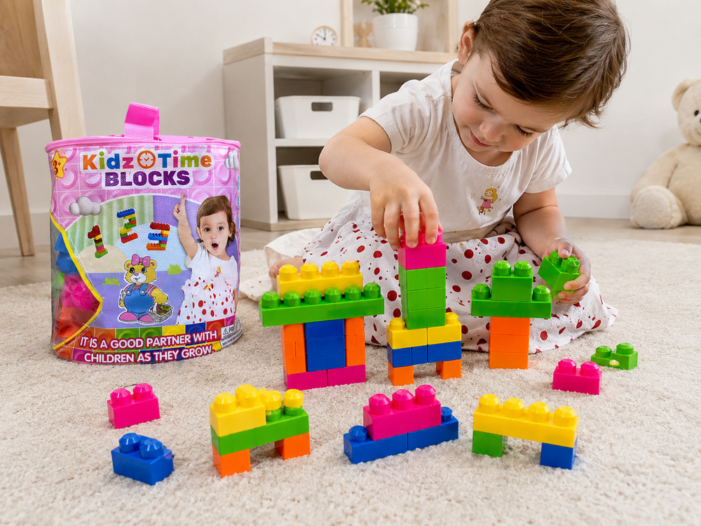 Kidz Time Blocks - Bouwblokken Set &ndash; 30 stuks Grote Bouwstenen voor Peuters -in Opbergtas