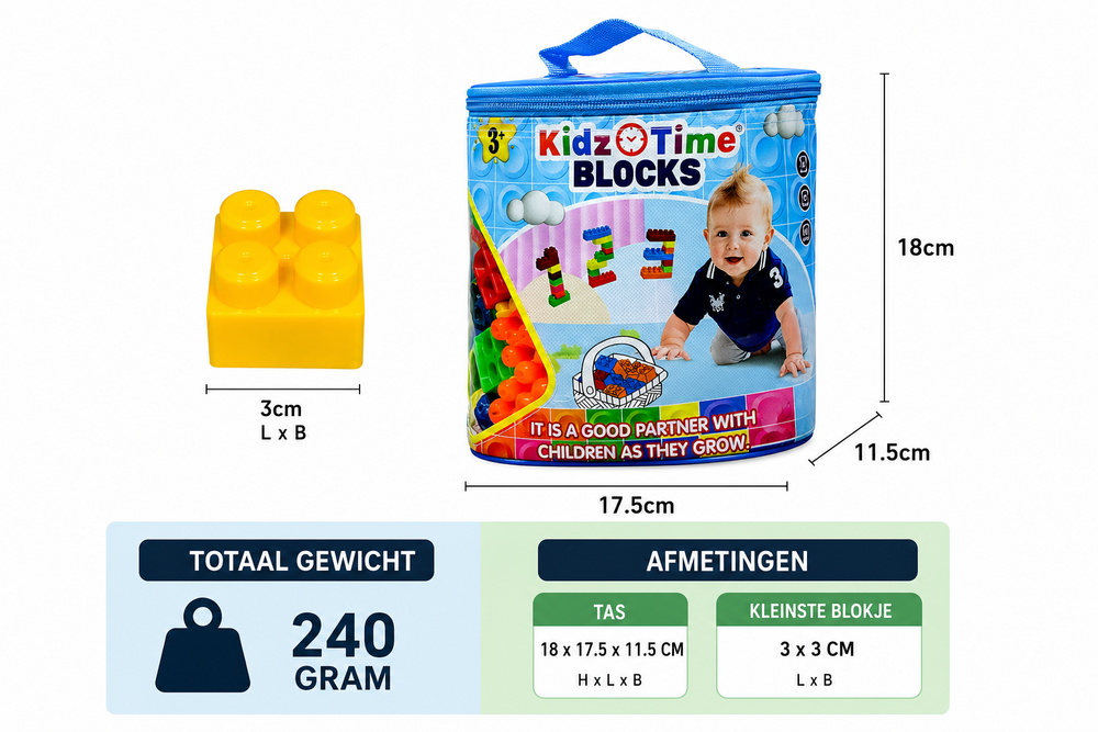 Kidz Time Blocks Bouwblokkenset 52-delig met Opbergtas