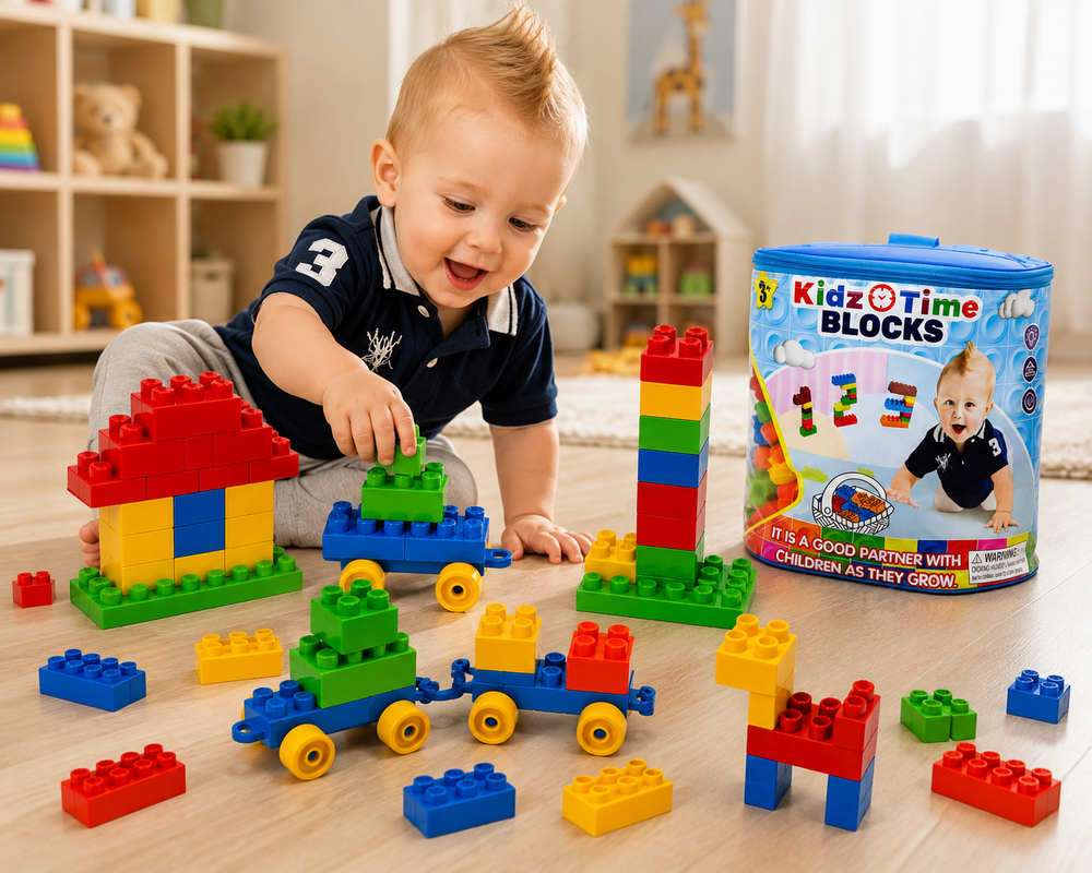 Kidz Time Blocks Bouwblokkenset 52-delig met Opbergtas