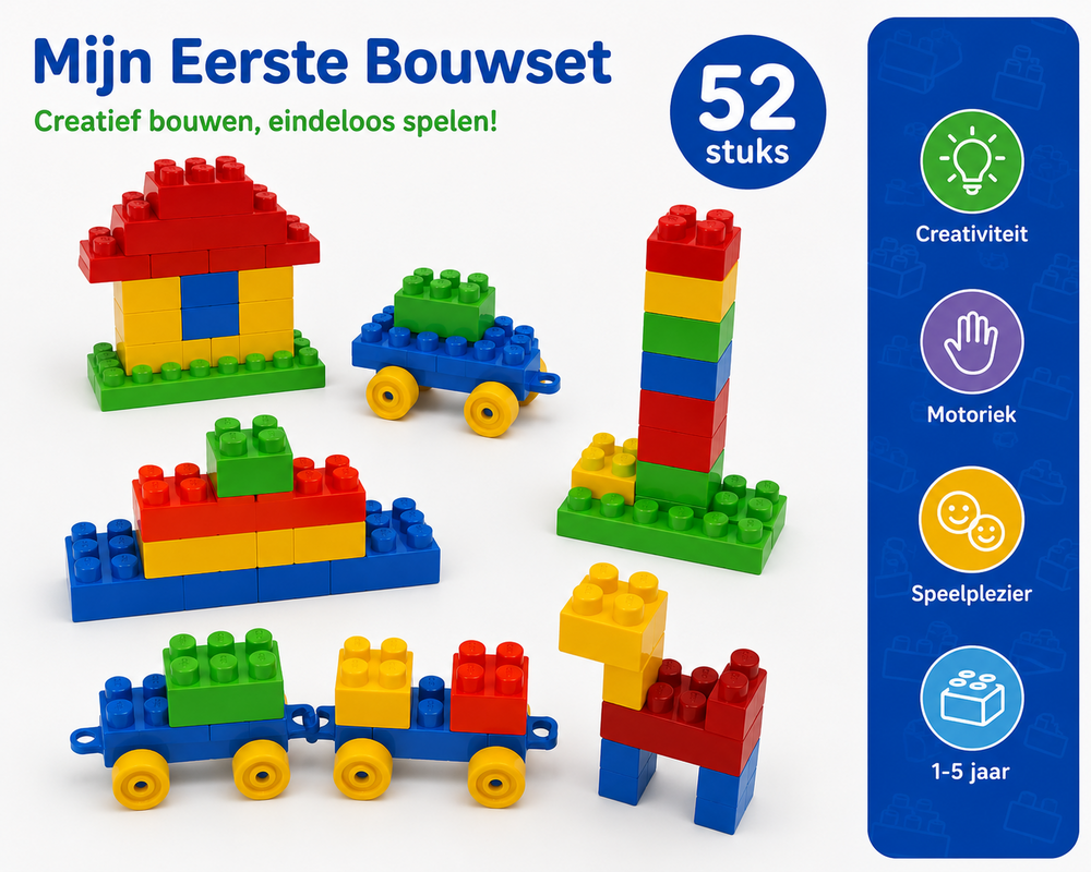 Kidz Time Blocks Bouwblokkenset 52-delig met Opbergtas