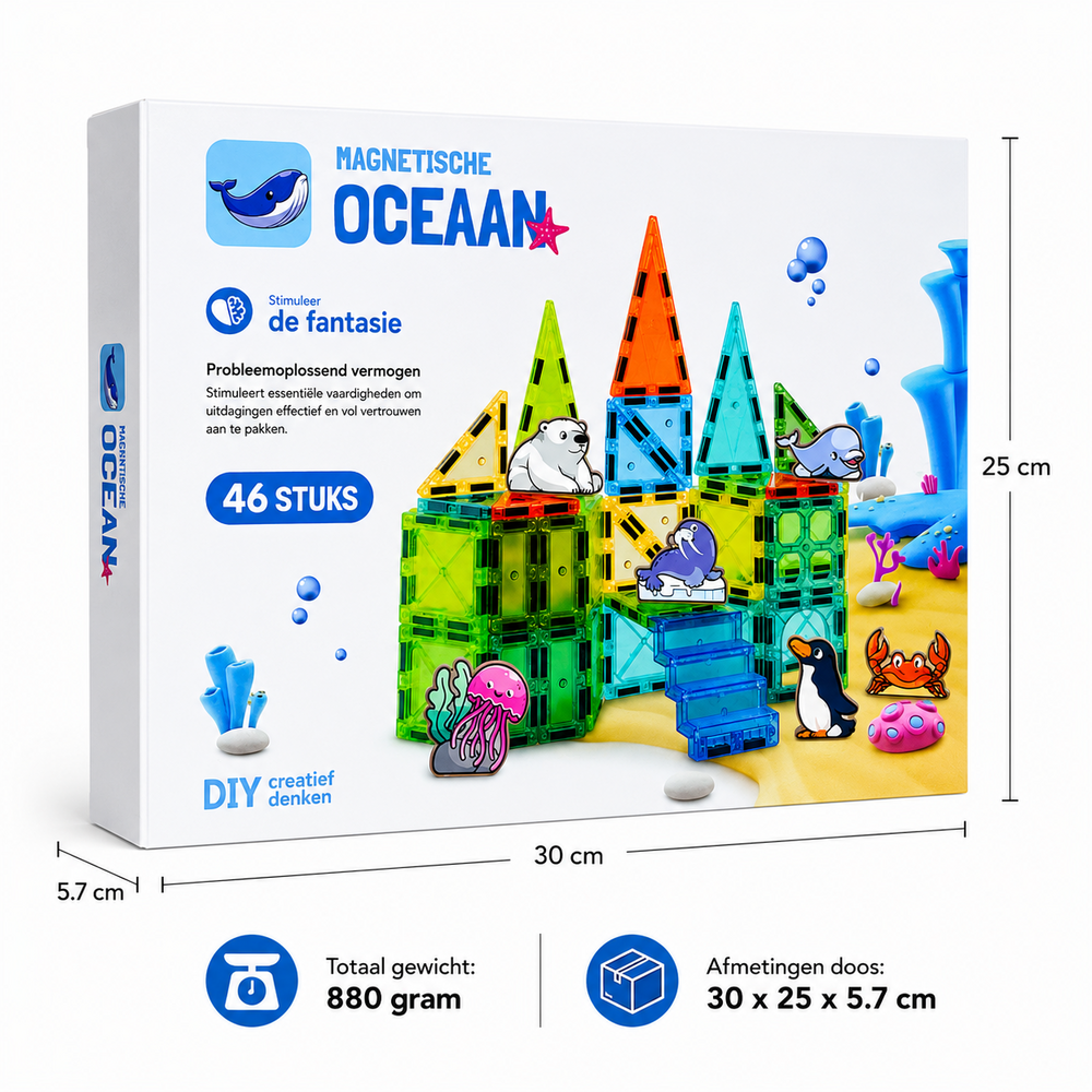 Magnetische Tegels Bouwstenen Oceaan 46 Stuks &ndash; Educatief Magnetisch Speelgoed voor Kinderen vanaf 3 Jaar