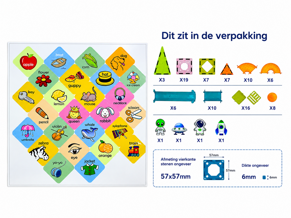Magnetische Bouwstenen 96 Stuks &ndash; Bouwtegels Ruimtevaart &amp; Knikkerbaan