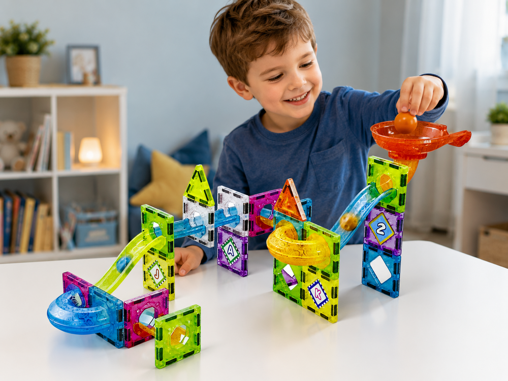 Magnetische Bouwstenen 96 Stuks &ndash; Bouwtegels Ruimtevaart &amp; Knikkerbaan