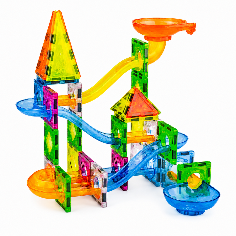 Magnetische Bouwstenen 96 Stuks &ndash; Bouwtegels Ruimtevaart &amp; Knikkerbaan
