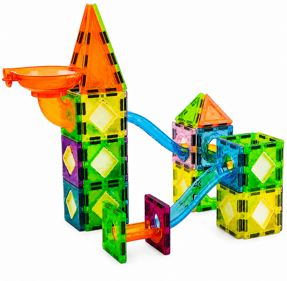 Magnetische Knikkerbaan Dino 76-delig &ndash; Bouwset voor Kinderen met Dinosaurussen, Ballen &amp; Transparante Magnetische Bouwstenen