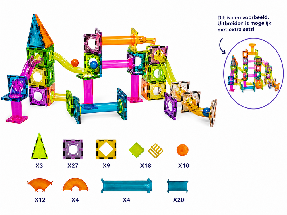 Magnetic - Magnetische stenen Knikkerbaan 107-delig &ndash; Creatieve Bouwset voor Kinderen