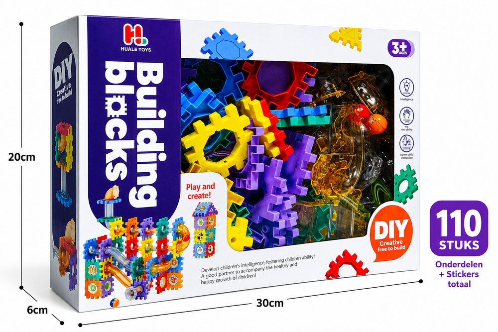 Bouwblokken &amp; Knikkerbaan Set &ndash; 110-delige Creatieve Bouwset met Transparante Buizen