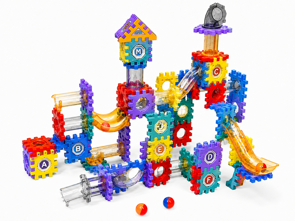 Bouwblokken &amp; Knikkerbaan Set &ndash; 110-delige Creatieve Bouwset met Transparante Buizen