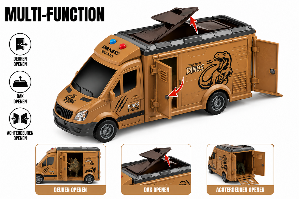 Dinosaur Truck - Frictie Transport voertuig - Licht en geluid - incl. dinosaurus figuur - vrachtwagen