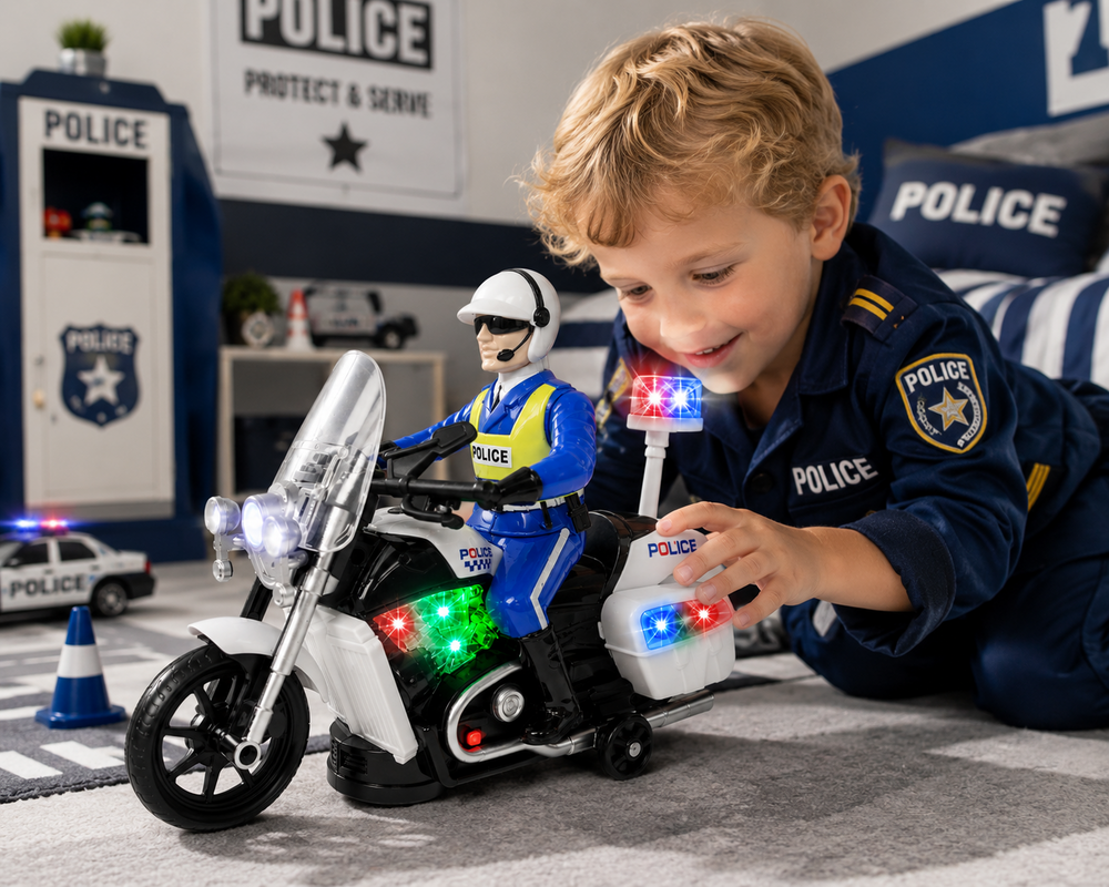Politie motor met led flash light en politie geluiden - Police 20CM