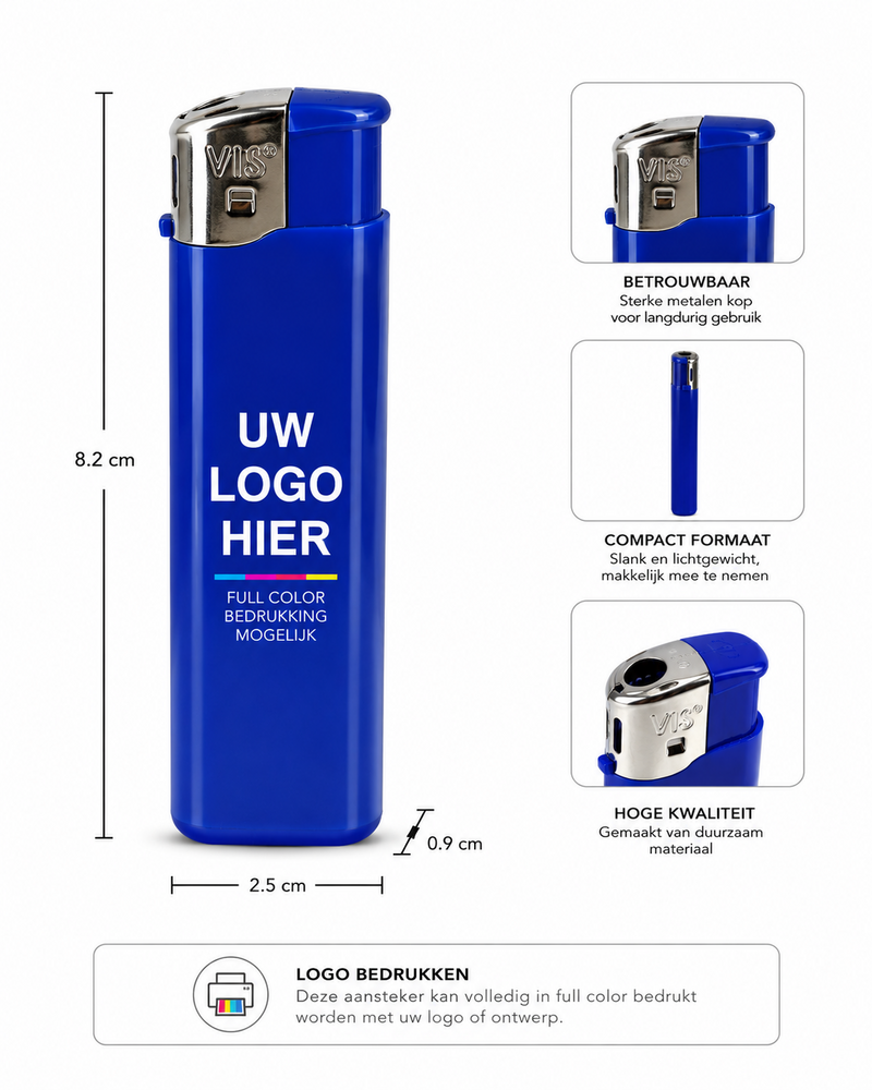 Aanstekers 50 stuks in tray - bedruk aanstekers- navulbaar - reclame aanstekers blauw