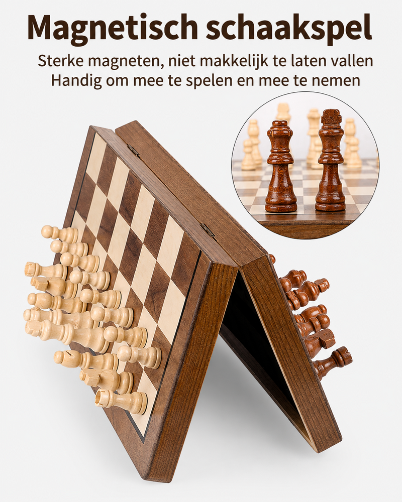 Luxe Magnetische Schaak- en Dambord - 39cm Inklapbare 2-in-1 Houten schaak Set