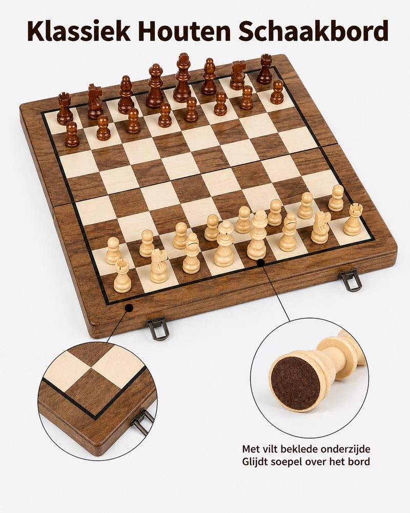 Luxe Magnetische Schaak- en Dambord - 39cm Inklapbare 2-in-1 Houten schaak Set
