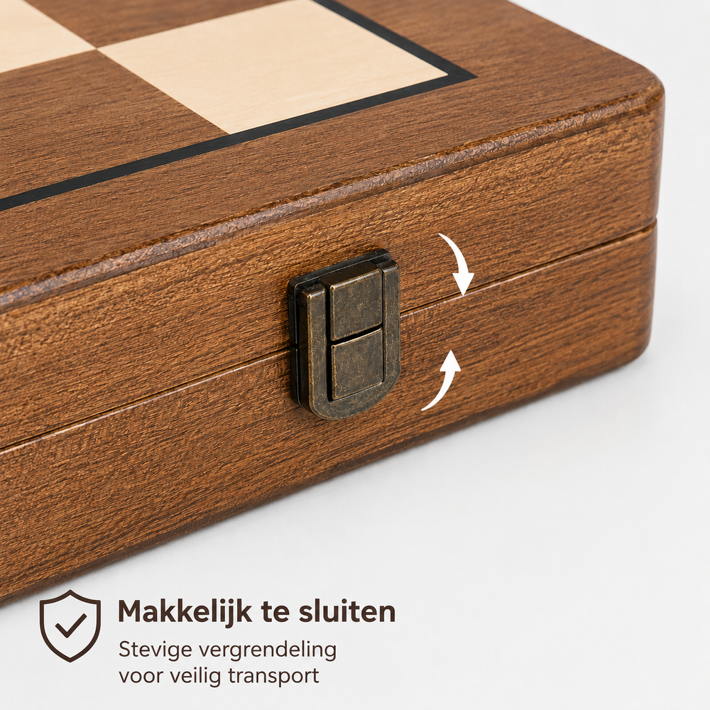 Luxe Magnetische Schaak- en Dambord - 39cm Inklapbare 2-in-1 Houten schaak Set