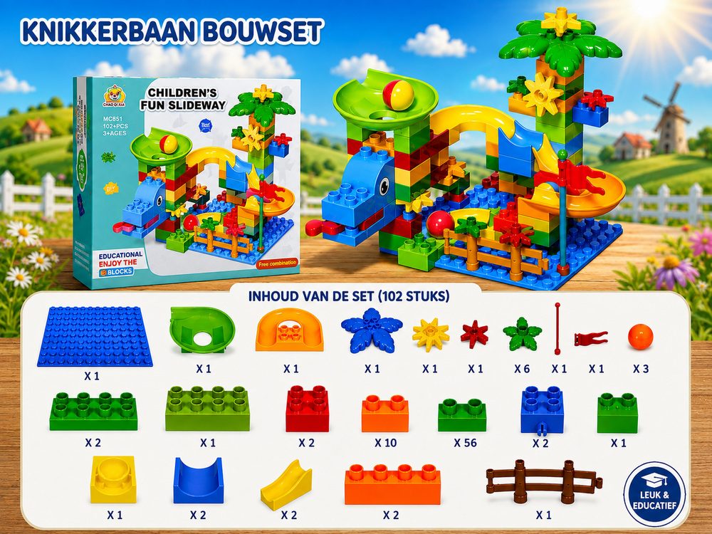 Knikkerbaan Bouwset 102 Stuks &ndash; Creatieve Bouwset voor Kinderen vanaf 3 Jaar