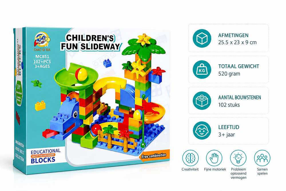 Knikkerbaan Bouwset 102 Stuks &ndash; Creatieve Bouwset voor Kinderen vanaf 3 Jaar