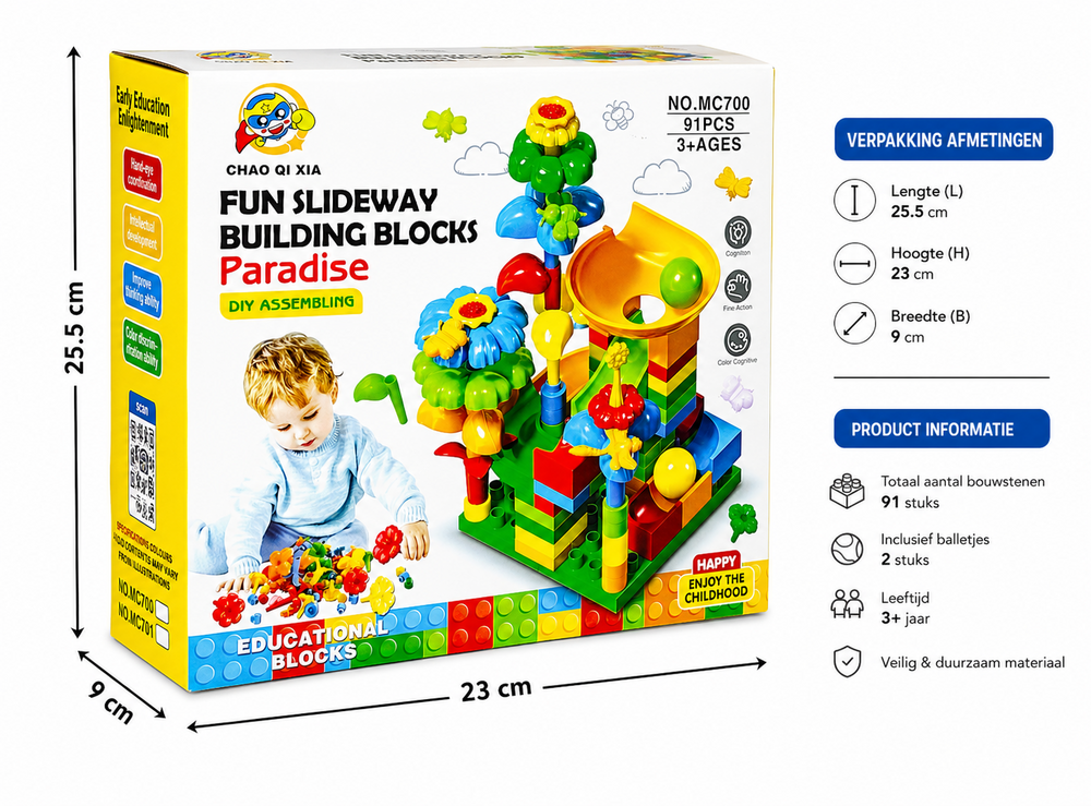 Fun Slideway Paradise - Building Blocks Toy Set - 91 Pieces - Building Blocks Marble Run