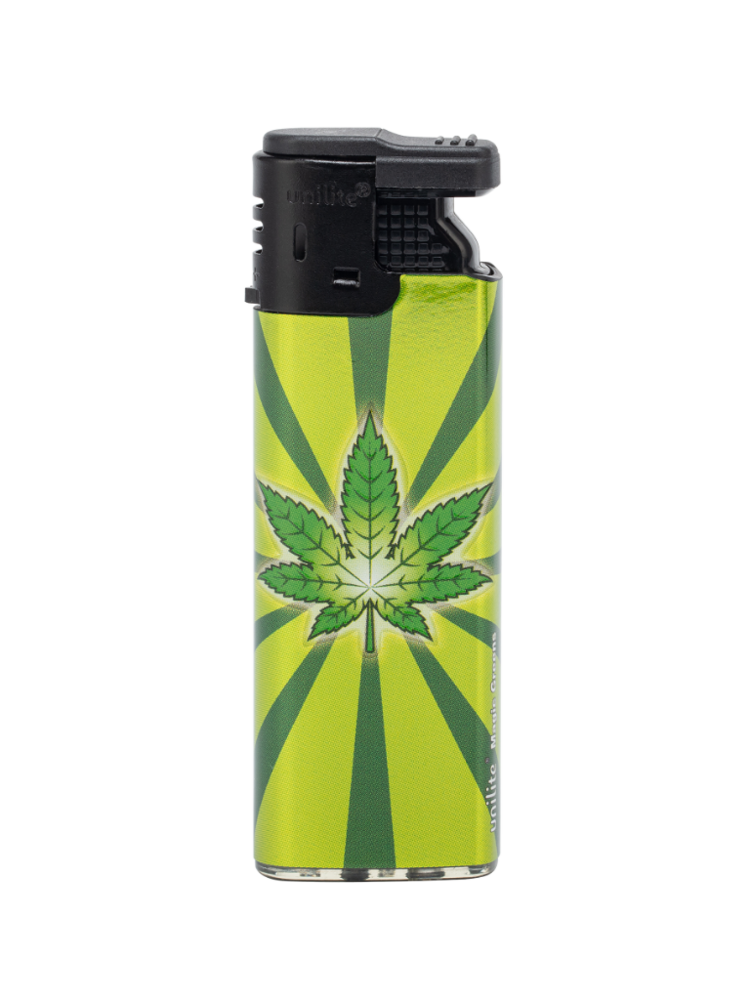 Powerful Turbo Lighters 50 pieces in tray - Magic Greens Cannabis print Unilite&reg;