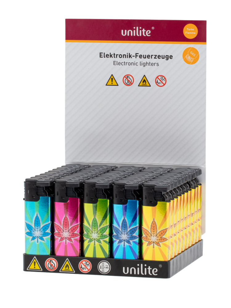 Powerful Turbo Lighters 50 pieces in tray - Magic Greens Cannabis print Unilite&reg;