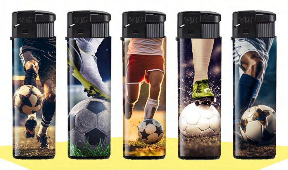 Aanstekers 50 Stuks in Tray &ndash; Navulbaar &ndash; Zachte Vlam &ndash; Verstelbare Vlam &ndash; Voetbal print