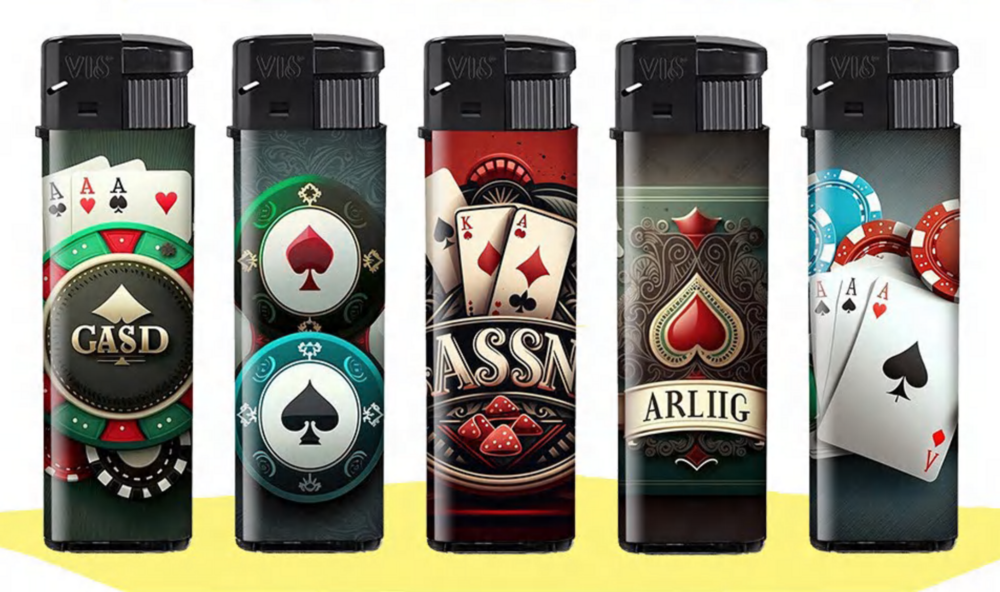 Aanstekers 50 stuks - Casino Poker Design  &ndash; Navulbaar &ndash; Zachte Verstelbare Vlam