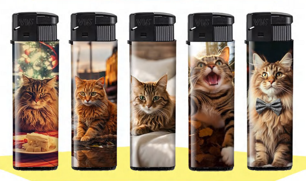 50 Luxe Navulbare Aanstekers in Tray &ndash; Katten &amp; Poezen Design &ndash; Zachte Verstelbare Vlam