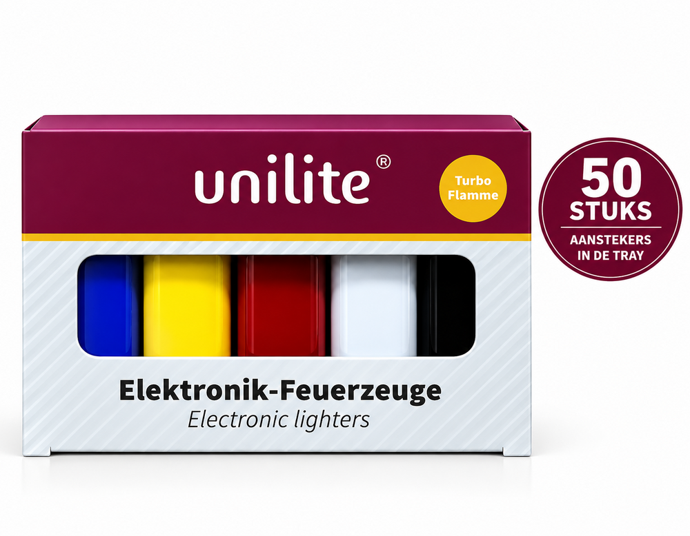 Turbo Aanstekers &ndash;  50 Stuks - HC-5 EAN - Krachtig Wind Aansteker - Unilite&reg;