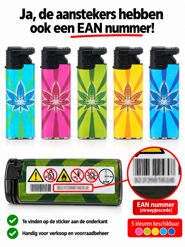 Powerful Turbo Lighters 50 pieces in tray - Magic Greens Cannabis print Unilite&reg;