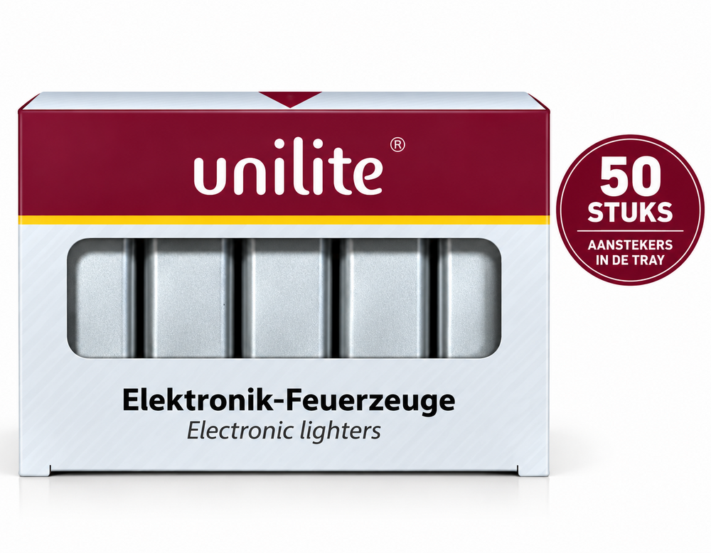 Blanco Bedrukbare Aanstekers &ndash; Zilver &ndash; 50 Stuks in Tray