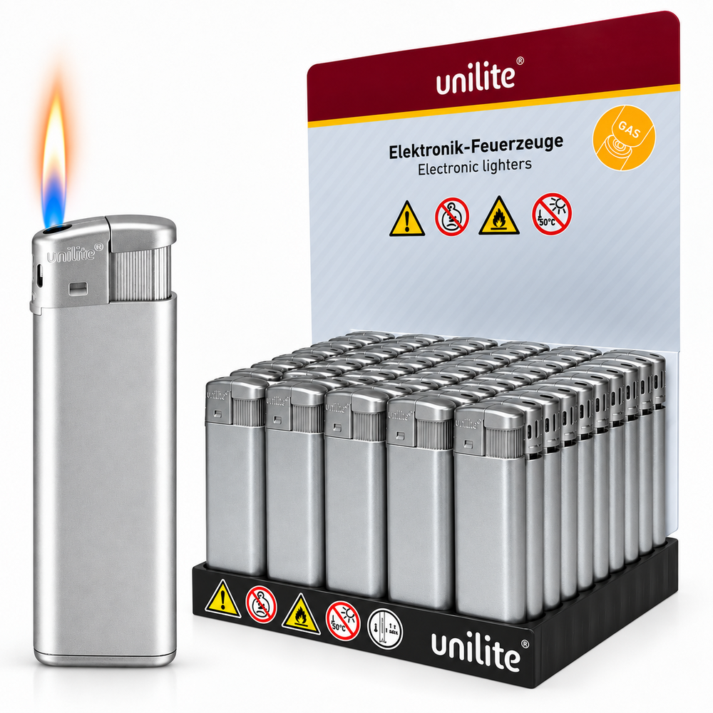 Blanco Bedrukbare Aanstekers &ndash; Zilver &ndash; 50 Stuks in Tray