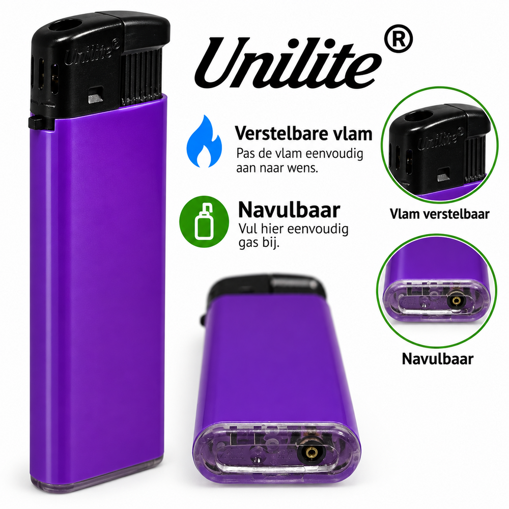 Unilite&reg; NC Lila paars Blanco Bedrukbare Aanstekers &ndash; Zacht vlam - 50 stuks