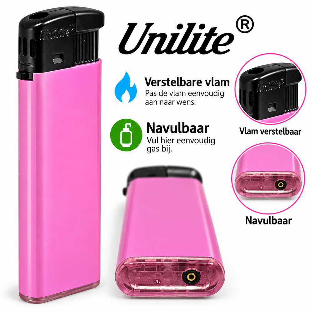 Unilite NC Roze Blanco Bedrukbare Aanstekers &ndash; Zacht vlam - 50 stuks
