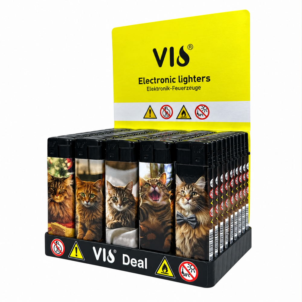 50 Luxe Navulbare Aanstekers in Tray &ndash; Katten &amp; Poezen Design &ndash; Zachte Verstelbare Vlam