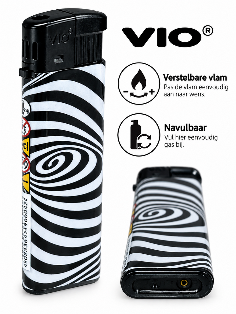 Aanstekers - 50 stuks - Optische Zwart-Wit Design Navulbaar &ndash; Verstelbare Vlam